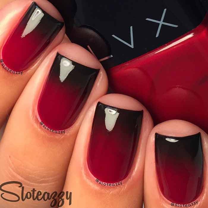 Black and Red Gradient Nails Design for Short Nails 