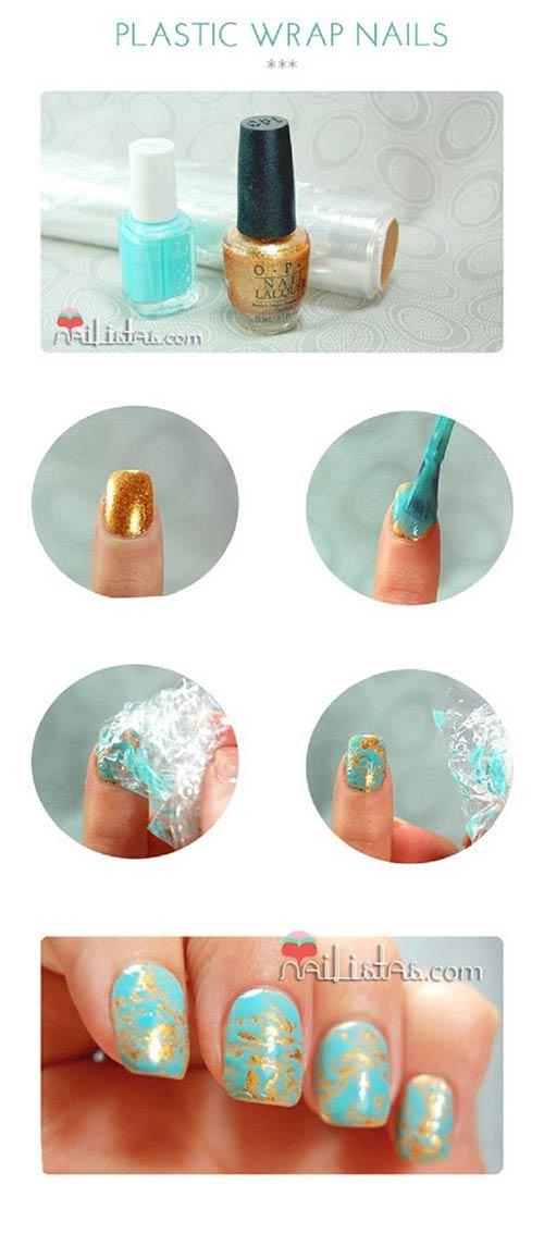 13. Plastic Wrap Nail Art Design