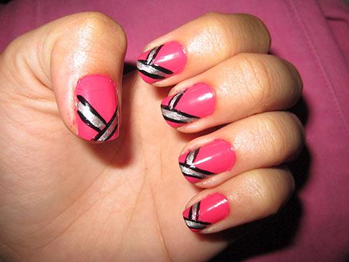 23. Pink and Silver Nails