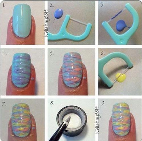27. Floss Stripes Nail Art