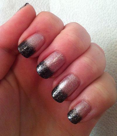 Glitter nails with dark colored tips art