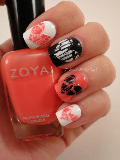 Hearts made with crackle nail paint art