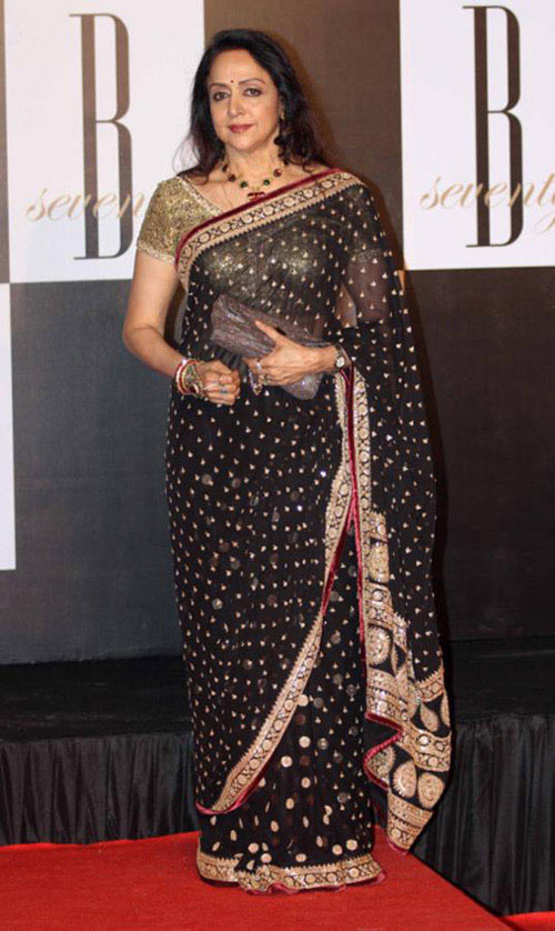 Bollywood Actress Hema Malini In Black Saree