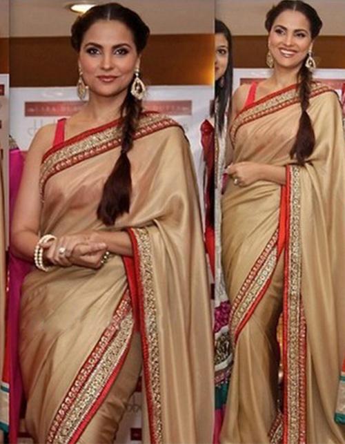 Bollywood Actress Lara Dutta In A Beige Saree Lara Dutta In A Beige Saree