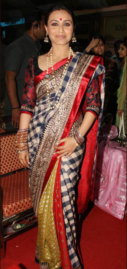 Rani Mukherjee In Checks Saree Rani Mukherjee In Checks Saree