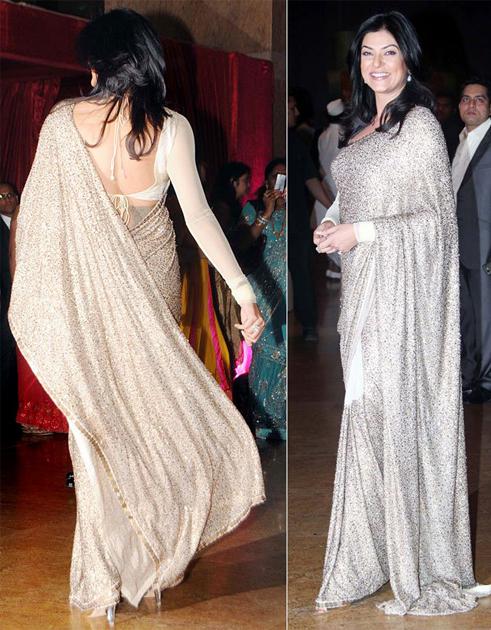 Bollywood Actresses In Saree - Sushmita Sen In Off-White Saree Sushmita Sen In Off-White Saree