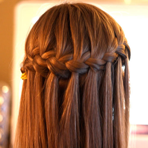 bridal hair waterfall braid