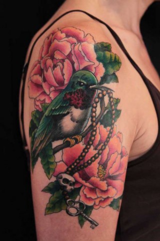 Humming bird sleeve tattoo