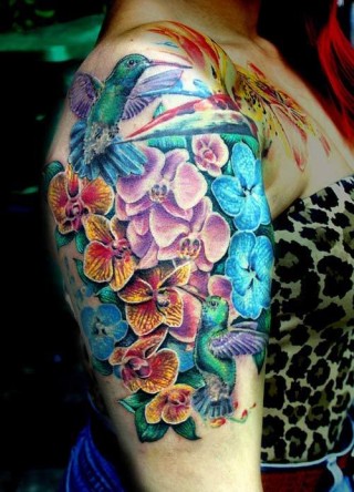 flower and hummingbird tattoos