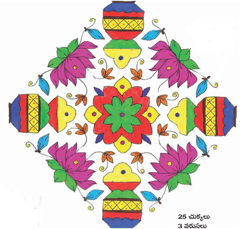 Colour rangoli design for pongal festival 