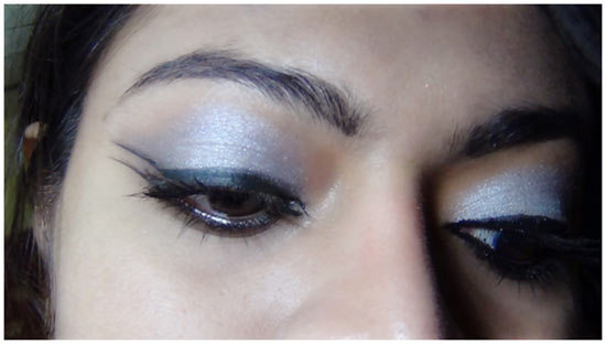 eye makeup with purple and silver