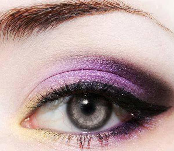 Smoky Light Purple And Yellow Eye Makeup