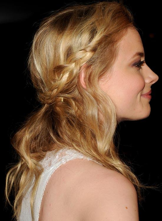 Braided Prom Hairstyles - Golden Blonde Waves with Double Braided Wraparound Golden Blonde Waves with Double Braided Wraparound