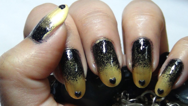 black and golden ombre nails five