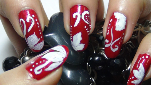 red floral nail art four