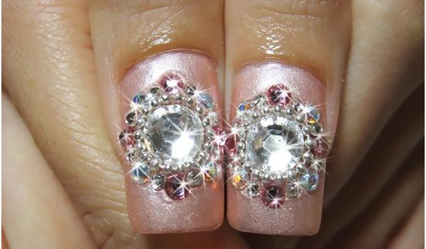 Diamond Shaped Rhinestone Nail Art