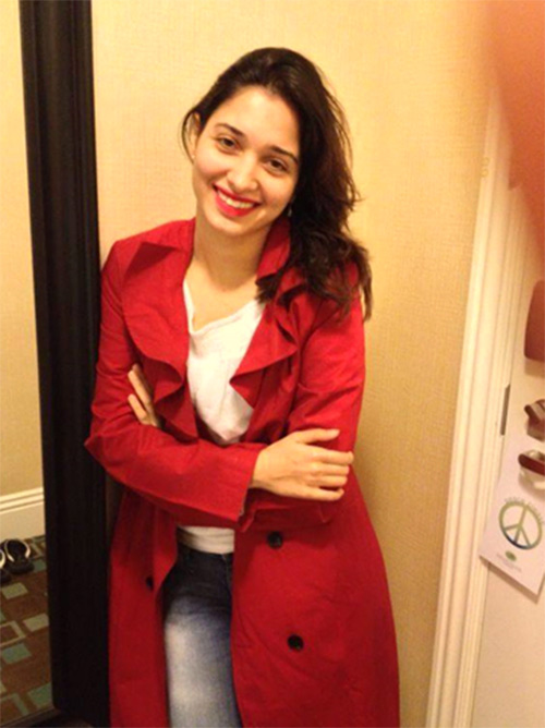 In Complete Red - Tamanna without Makeup