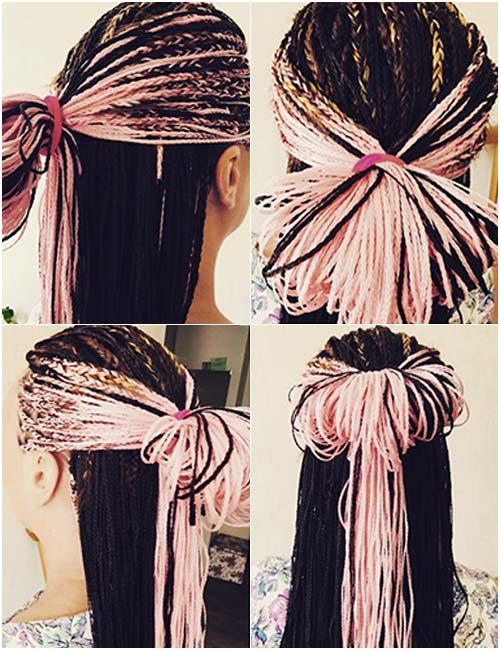 7. Bubblegum Pink Micro Braids Half Bun