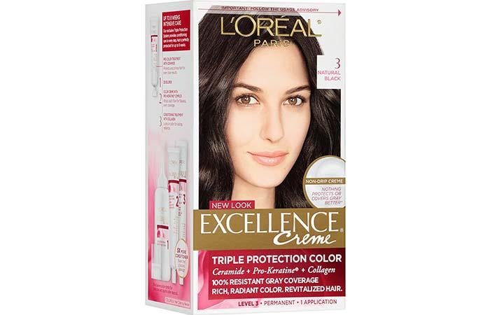 10. L'Oreal Paris Excellence Creme Triple Protection Color Creme Permanent Hair Color – 3 Natural Black