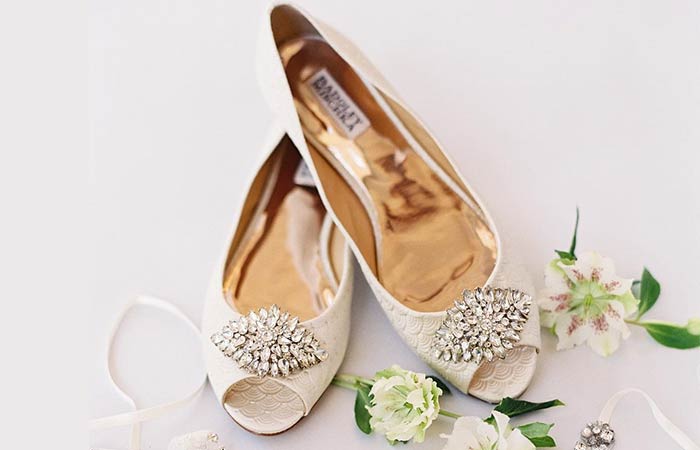 Bridal Wedding Shoes - Ornate Flat Peep-toes