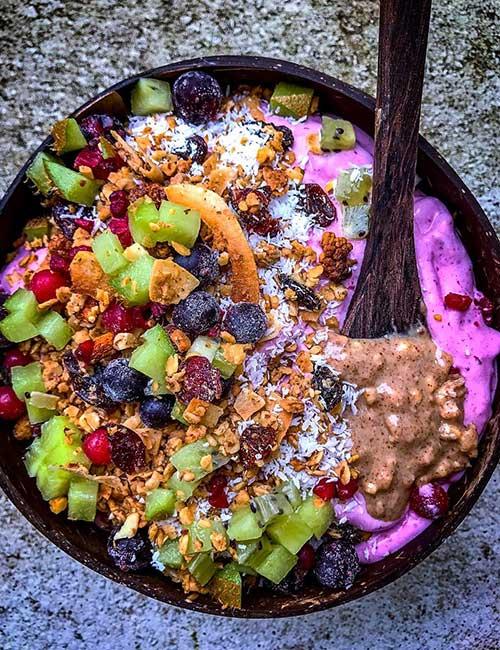 11. Granola, Peanut Butter, And Berries Smoothie Bowl