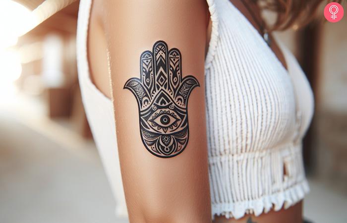 Tribal hamsa tattoo on the arm