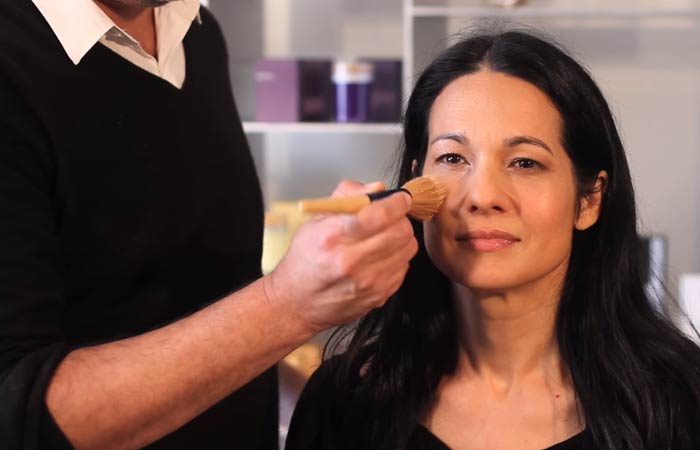 Step 1 of makeup for women over 40 is to apply foundation