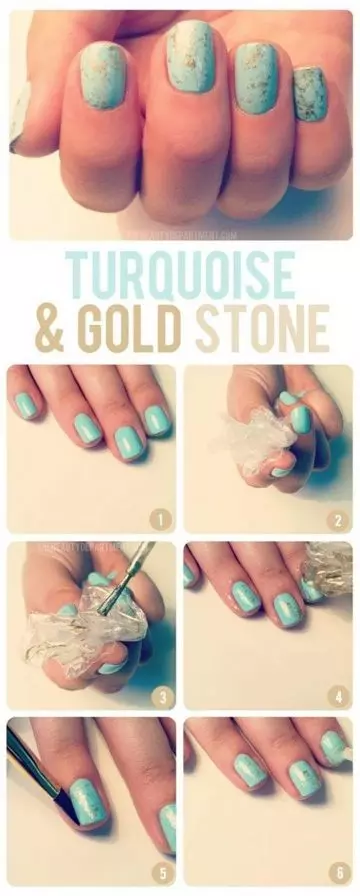 Turquoise and gold short nail design tutorial