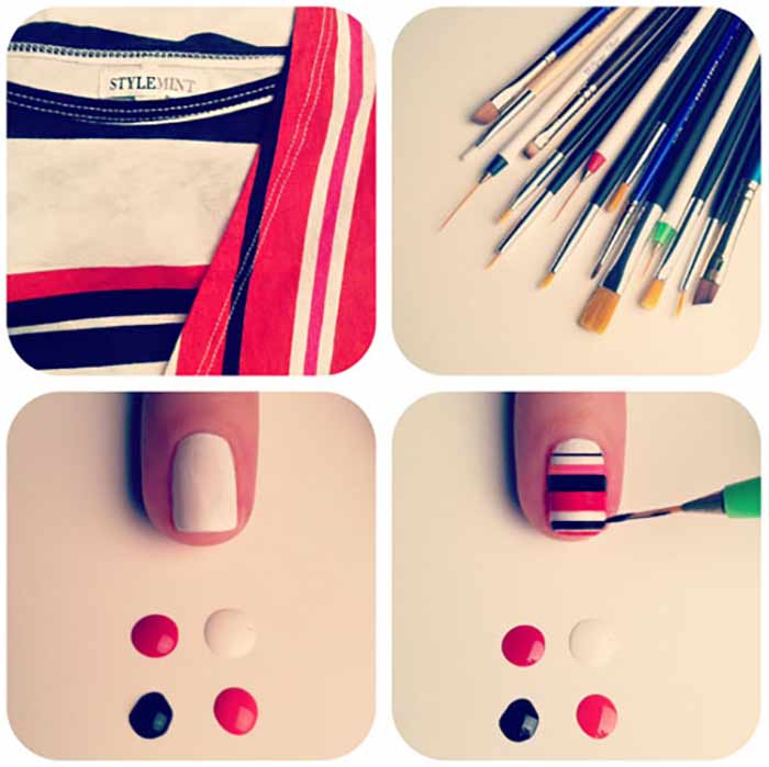 Colorful stripes short nail design tutorial