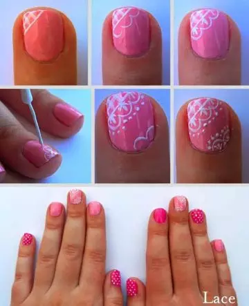 Pink lace short nail design tutorial