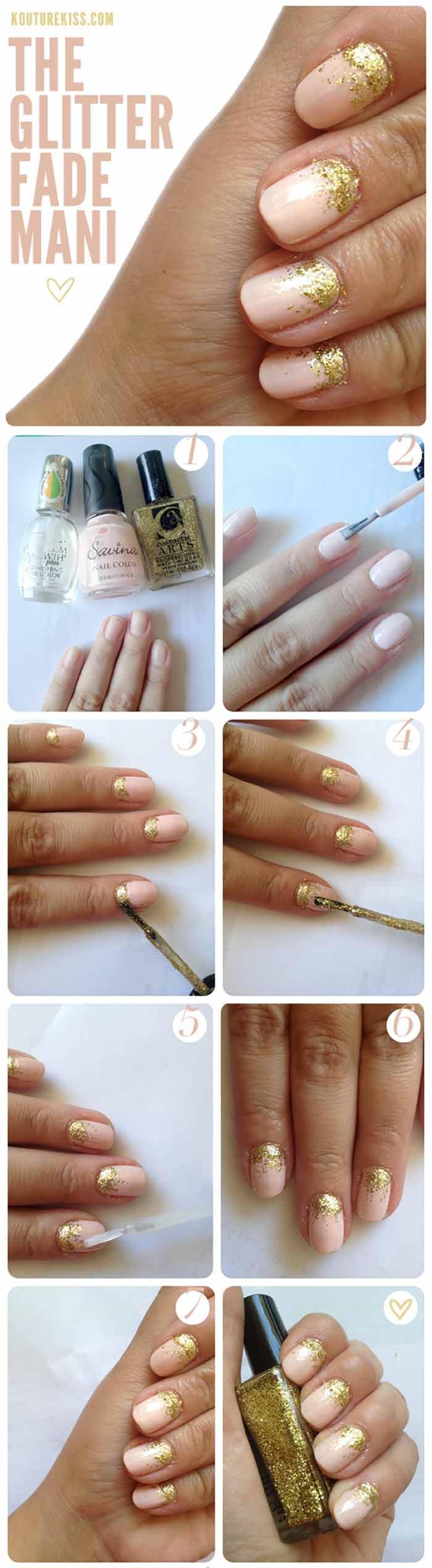 Glitter fade manicure short nail design tutorial