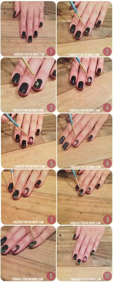 Cross stitch manicure short nail design tutorial