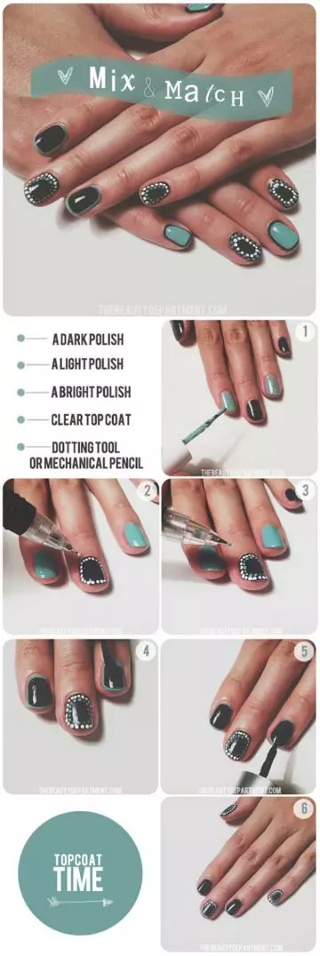 Mix and match polka dots short nail design tutorial