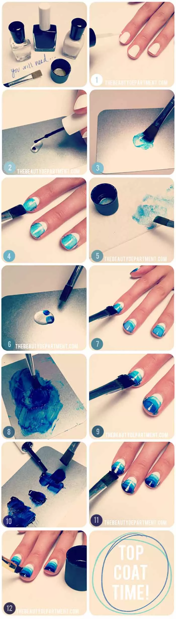 Blue gradient short nail design tutorial
