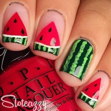 Watermelon short nail design