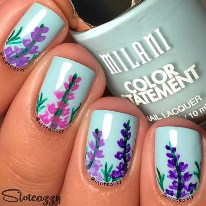 Wild flower short nail art design