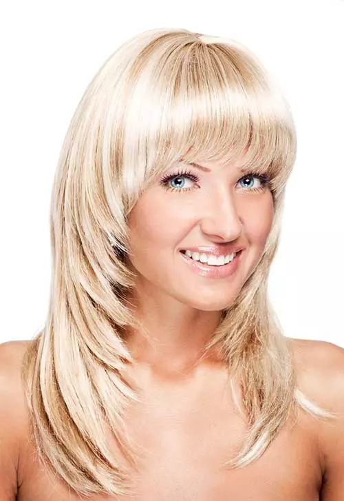 Flicked-in feather cut with curved bangs hairstyle