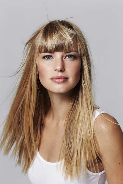 Thick highlighted bangs hairstyle to cover your forehead