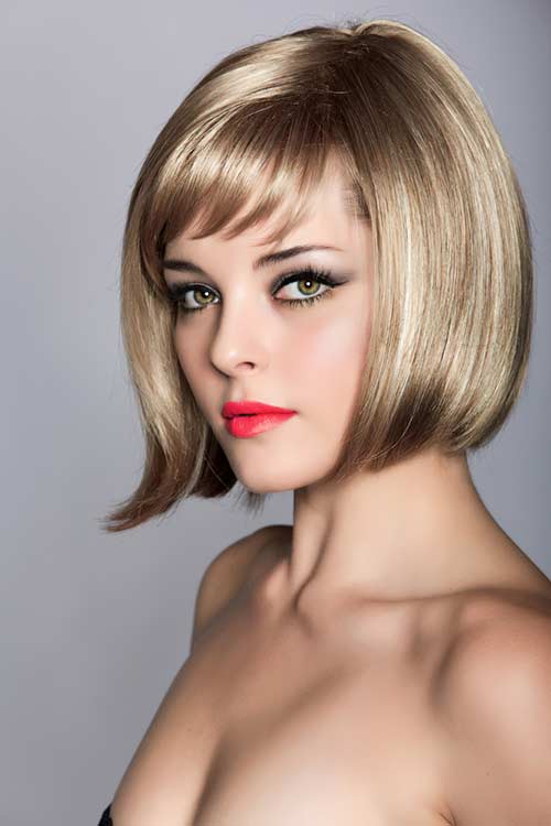 Tri-parted side-swept fringe bangs hairstyle