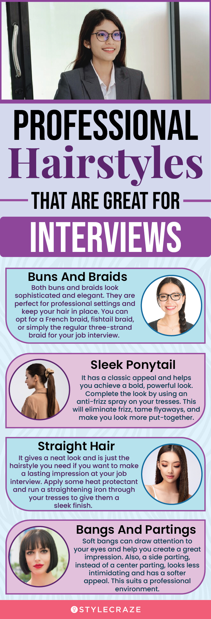 professional hairstyles that are great for interviews (infographic)