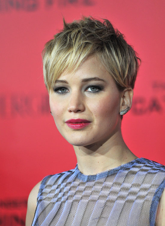 Jennifer Lawrence in a tousled pixie hairstyle