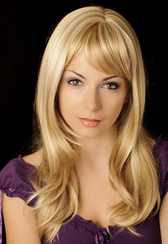 Pale blonde layers with bangs hairstyle for a square face