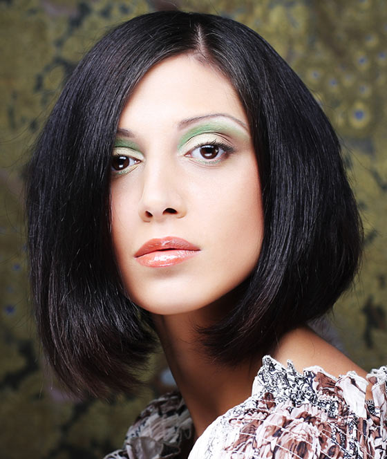 Straight asymmetric bob with inward edges hairstyle for a square face