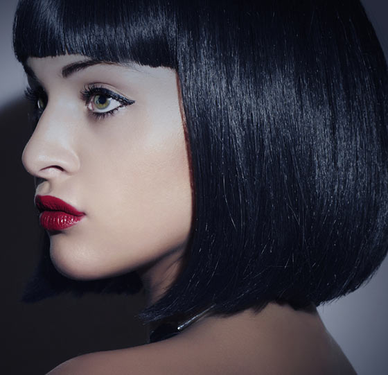 Shoulder length sleek bob with a fringe hairstyle for a square face