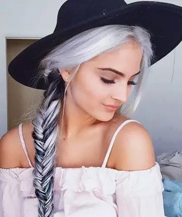 Black and platinum fishtail braid hairstyle for a square face