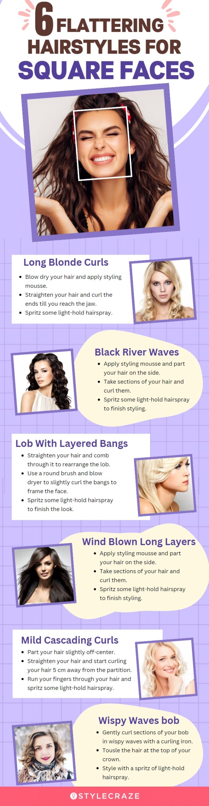 6 flattering hairstyles for square faces (infographic)