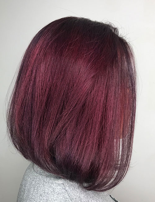 Burgundy Long Asymmetric bob hairstyle for a square face