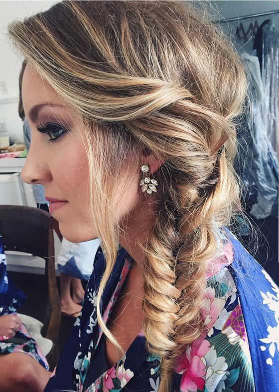 Fishtail braid with a tousled crown hairstyle for a square face