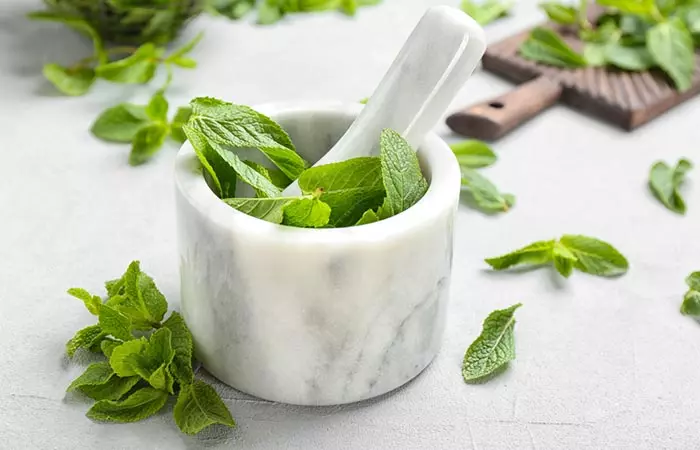 Mint leaves paste for acne scars