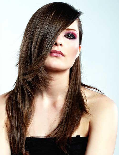 Long hair with sleek side bangs